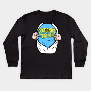 Economics Teacher Superhero Economist Kids Long Sleeve T-Shirt